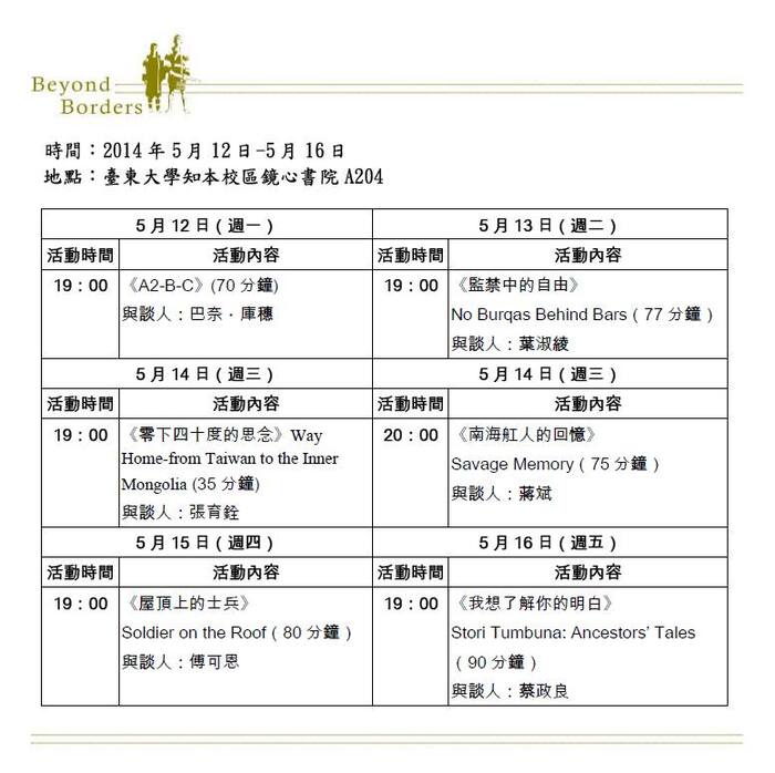 【南島文化中心】「2014台灣國際民族誌影展」巡迴場次5/12-5/16in臺東大學知本校區圖片